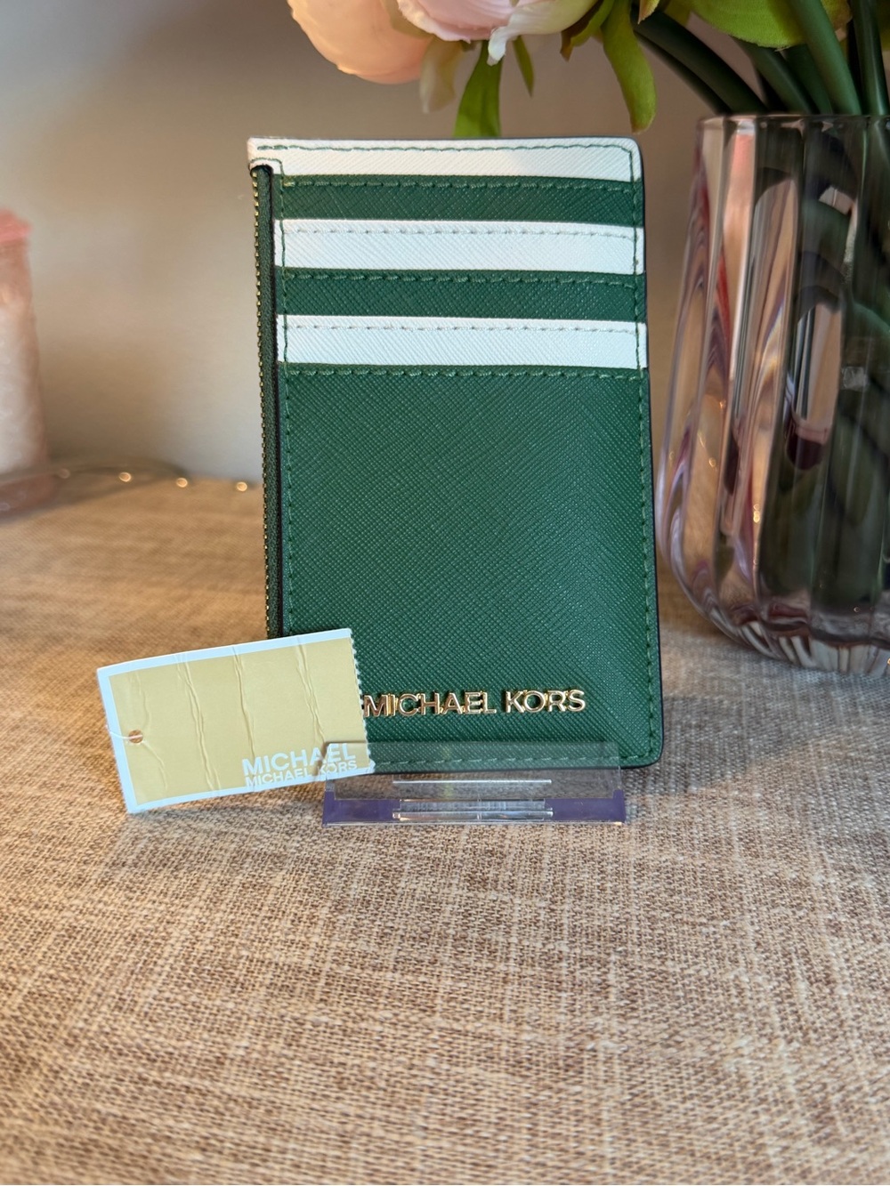 Michael Kors Green Jet Set NWT Green & White Sporty Card Holder